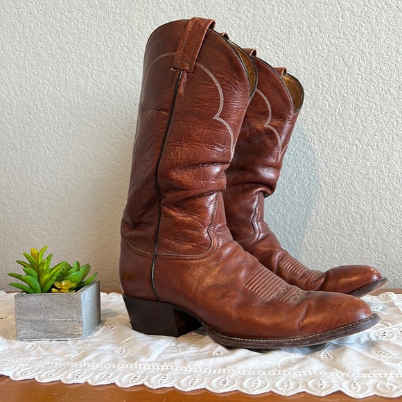 Bottes Western Tony Lama El Paso Texas - Cuir Marron Clair, Made In USA, Pointure 39.5, Très Peu Portées